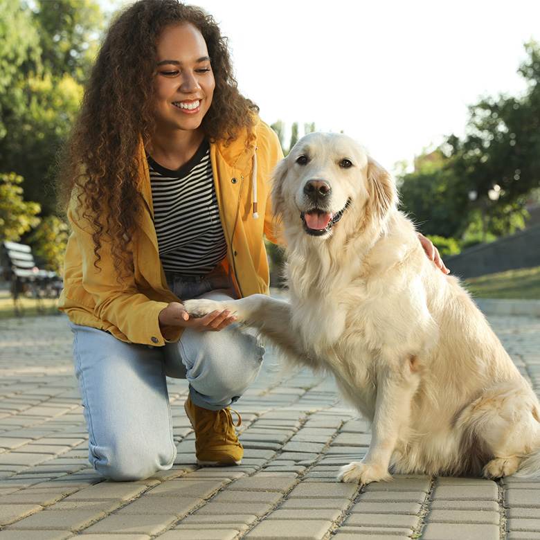 Woman with Labrador in park